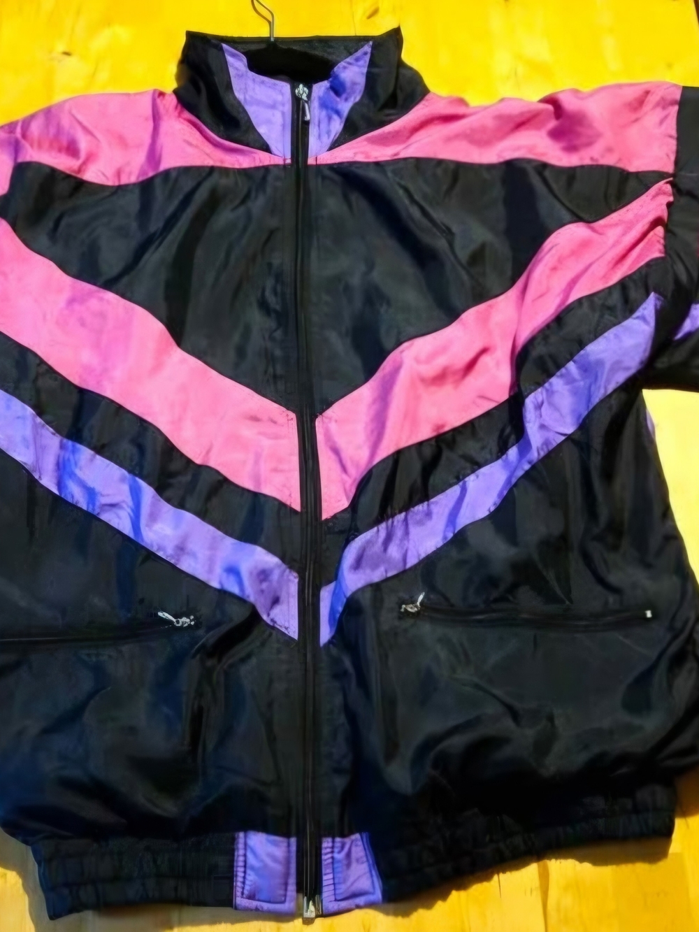 Black Windbreaker Jacket with Pink & Purple Chevron Accents